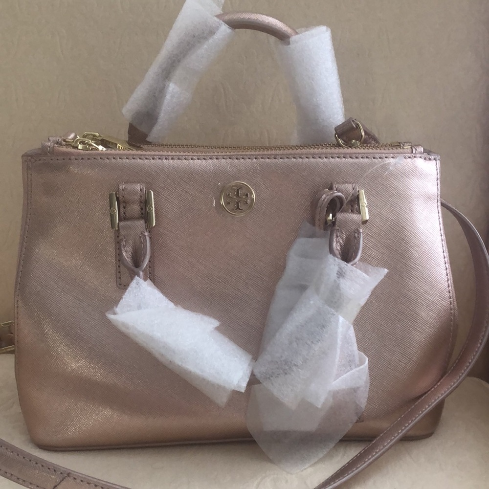 🌺NWT Tory Burch Micro Double Zip Tote Rose Gold